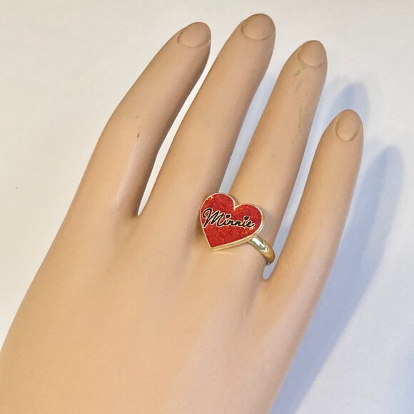 Vintage Disney Minnie Mouse Heart Ring Size 7 8 Signed Adjustable Red Enamel - Picture 2 of 12